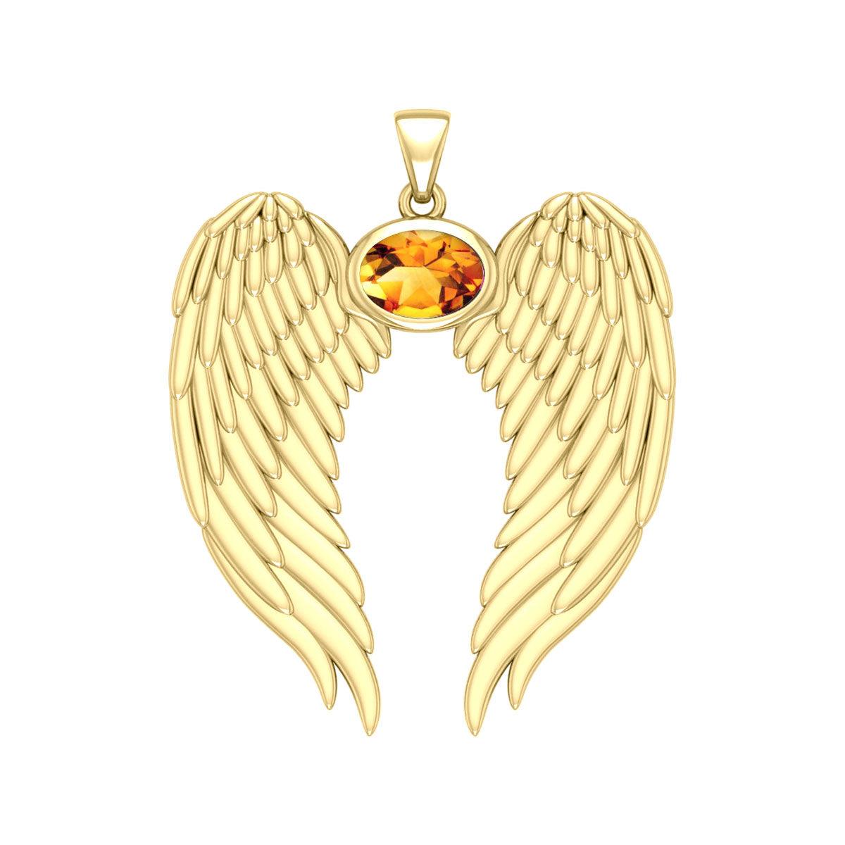 Guardian Angel Wings Solid Gold Pendant with Birthstone GPD5868 - Jewelry