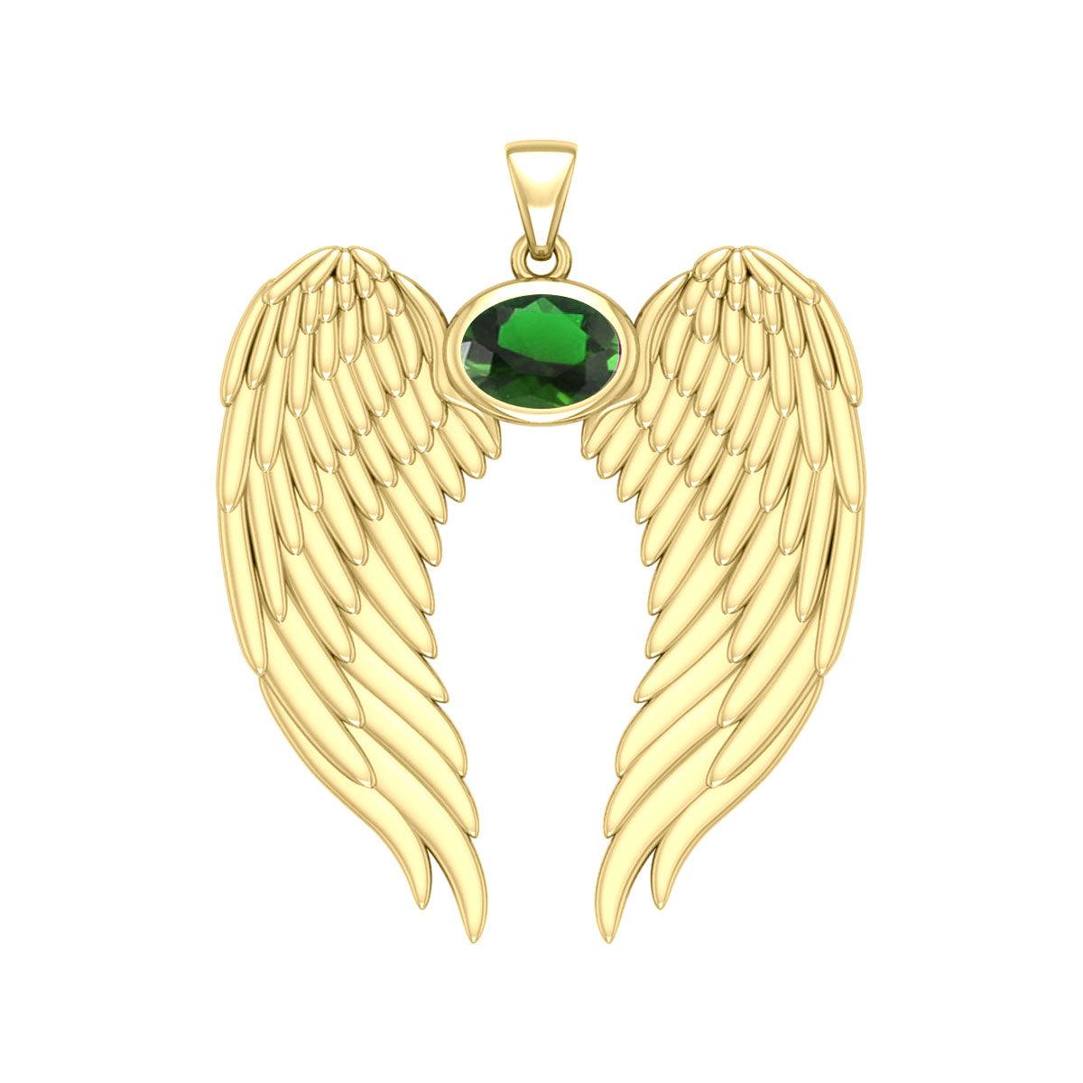 Guardian Angel Wings Solid Gold Pendant with Birthstone GPD5868 - Jewelry