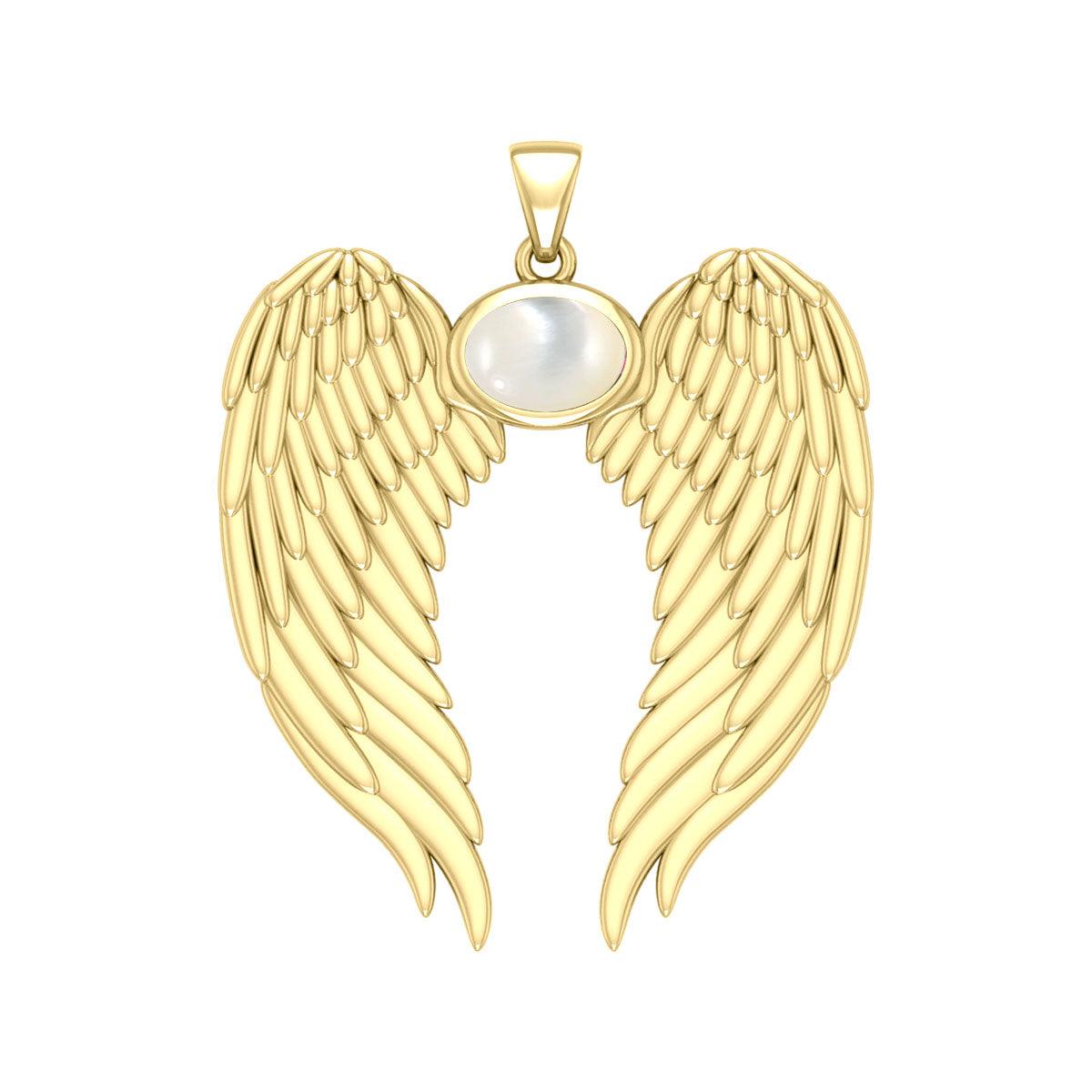 Guardian Angel Wings Solid Gold Pendant with Birthstone GPD5868 - Jewelry
