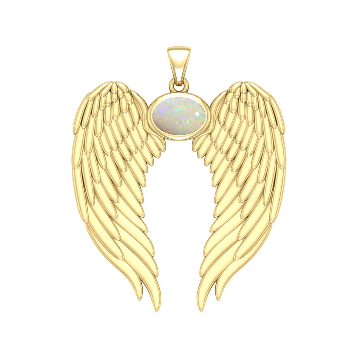 Guardian Angel Wings Solid Gold Pendant with Birthstone GPD5868 - Jewelry