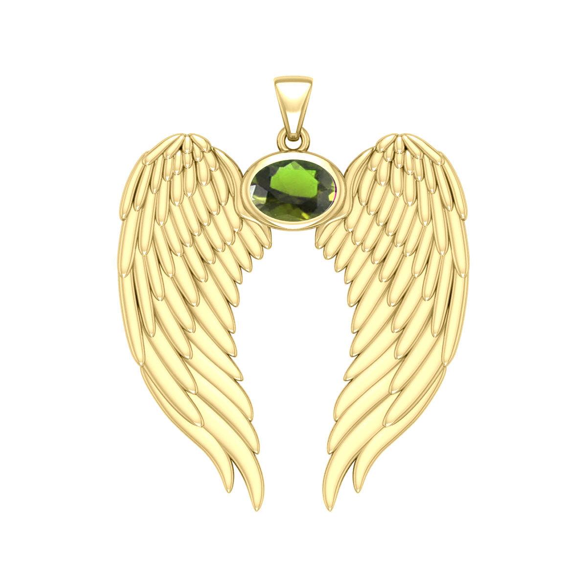 Guardian Angel Wings Solid Gold Pendant with Birthstone GPD5868 - Jewelry