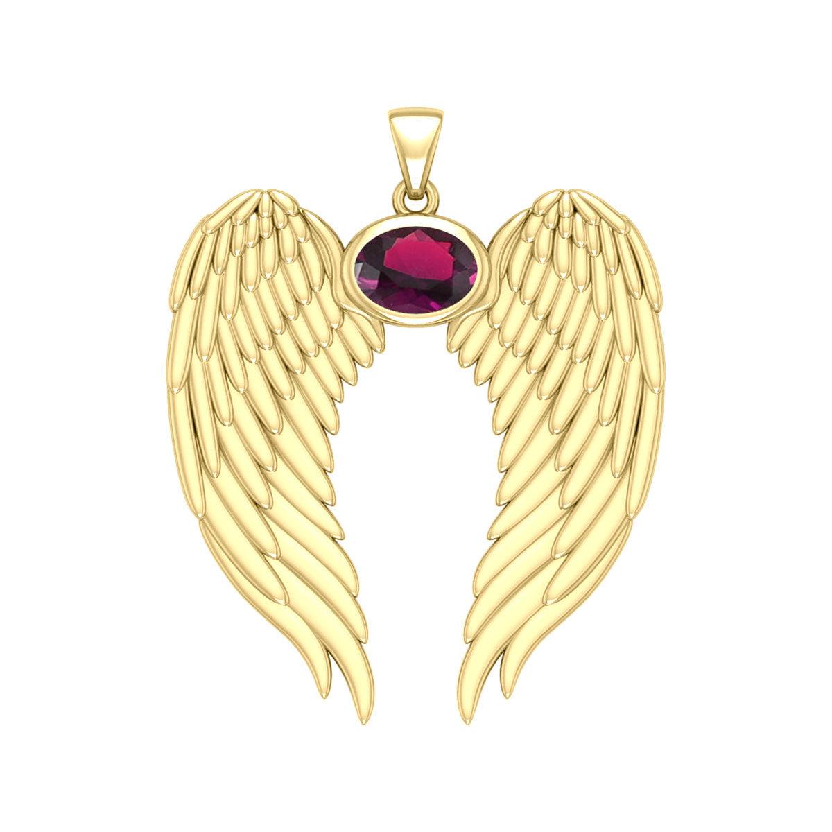 Guardian Angel Wings Solid Gold Pendant with Birthstone GPD5868 - Jewelry