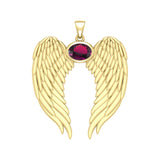 Guardian Angel Wings Solid Gold Pendant with Birthstone GPD5868 - Jewelry