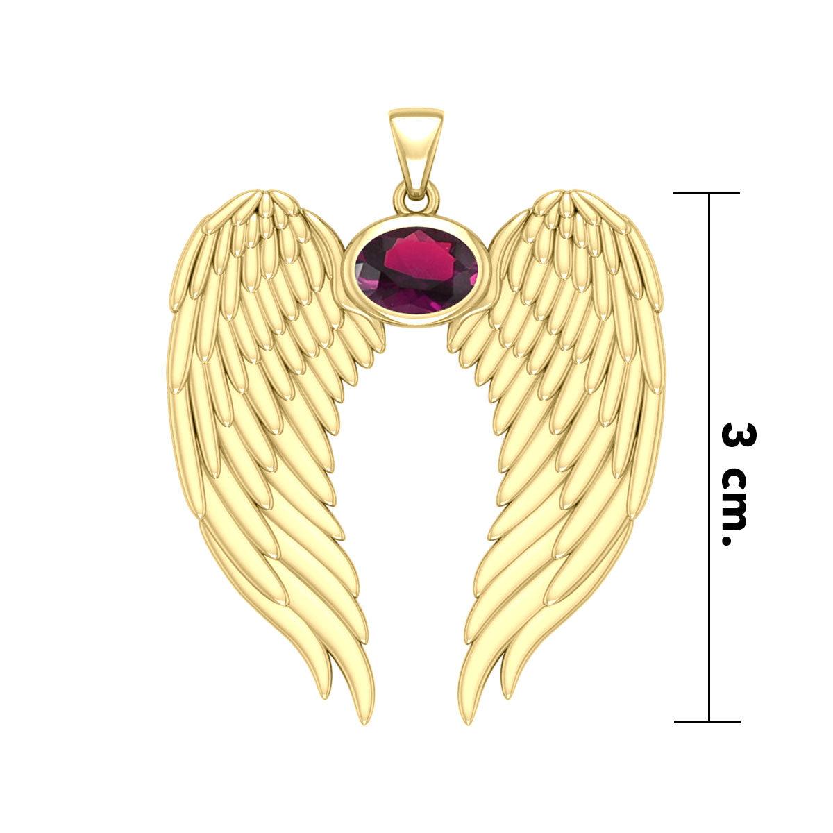 Guardian Angel Wings Solid Gold Pendant with Birthstone GPD5868 - Jewelry