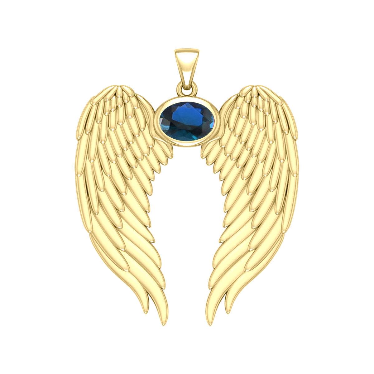 Guardian Angel Wings Solid Gold Pendant with Birthstone GPD5868 - Jewelry