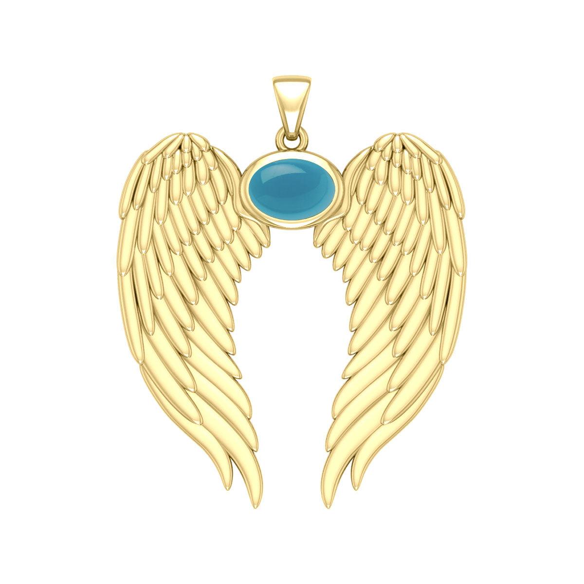 Guardian Angel Wings Solid Gold Pendant with Birthstone GPD5868 - Jewelry