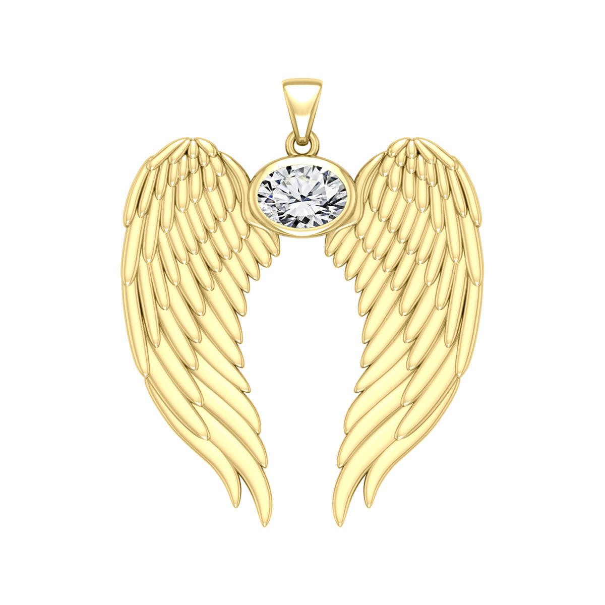 Guardian Angel Wings Solid Gold Pendant with Birthstone GPD5868 - Jewelry