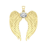Guardian Angel Wings Solid Gold Pendant with Birthstone GPD5868 - Jewelry
