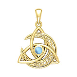 Trinity Knot with Celtic Crescent Moon 14 K Solid Gold Pendant with Gem GPD5883 - Jewelry