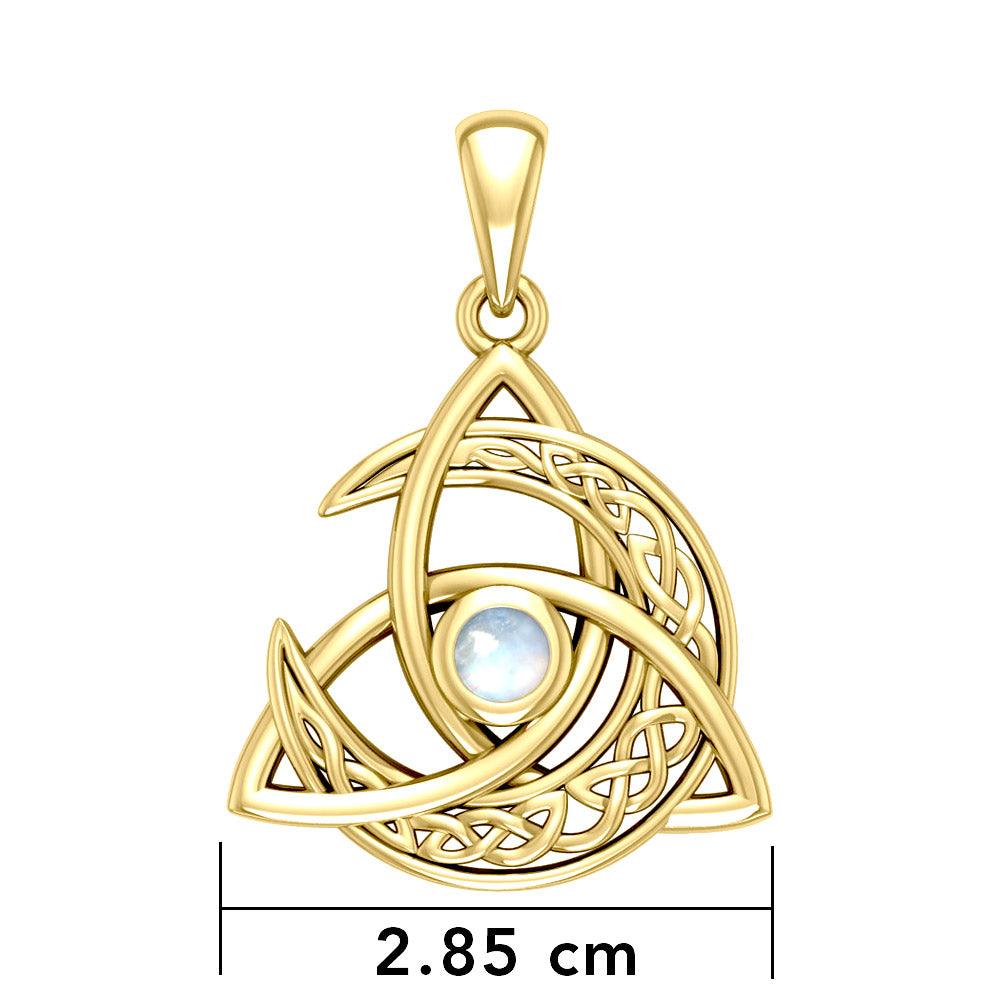 Trinity Knot with Celtic Crescent Moon 14 K Solid Gold Pendant with Gem GPD5883 - Jewelry