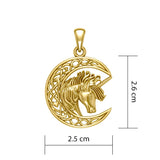Unicorn with Celtic Crescent Moon Solid Gold Pendant GPD5890