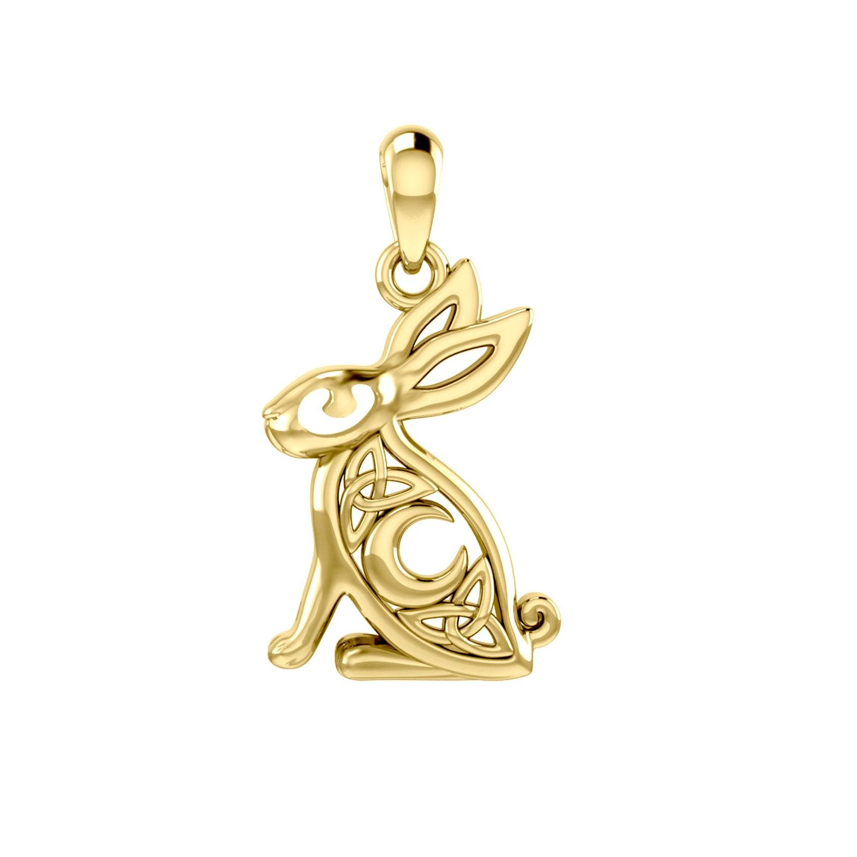 Celtic Rabbit or Hare with Crescent Moon Solid Gold Pendant GPD6036 - Jewelry
