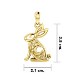 Celtic Rabbit or Hare with Crescent Moon Solid Gold Pendant GPD6036 - Jewelry