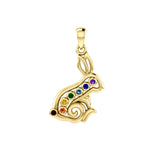 Rabbit or Hare Solid Gold Pendant with Chakra Gemstone GPD6039 - Jewelry