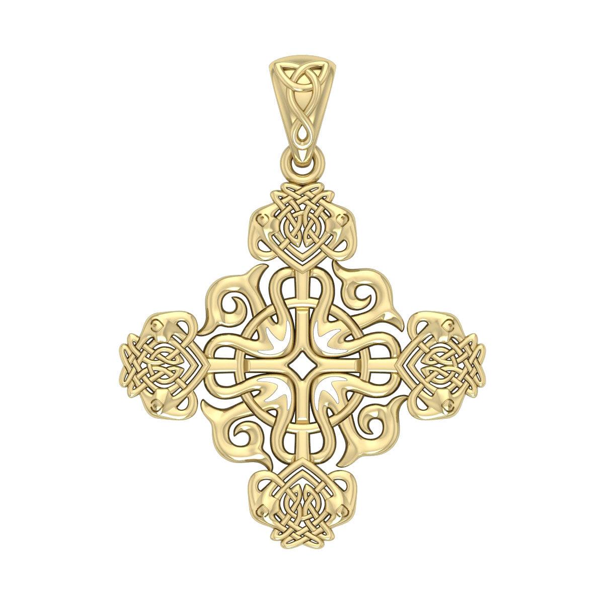 Modern Celtic Knotwork Cross Solid Gold Pendant GPD984 - Jewelry