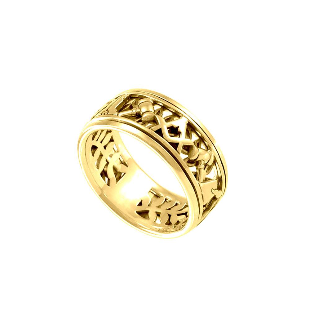 Uncovering the Natural Sense of Masonry in 14K Yellow Gold Spinner Ring GRI1616 - Jewelry