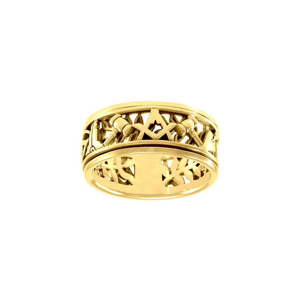 Uncovering the Natural Sense of Masonry in 14K Yellow Gold Spinner Ring GRI1616 - Jewelry