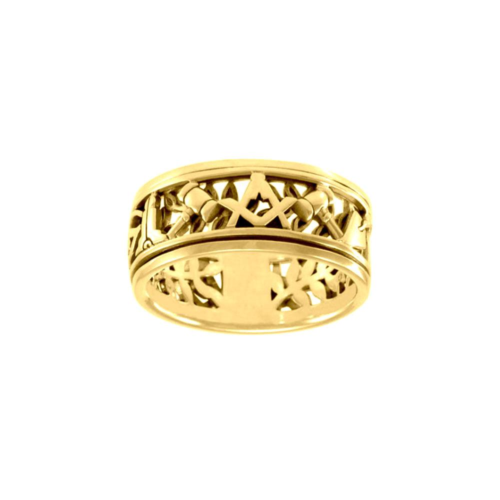 Uncovering the Natural Sense of Masonry in 14K Yellow Gold Spinner Ring GRI1616 - Jewelry