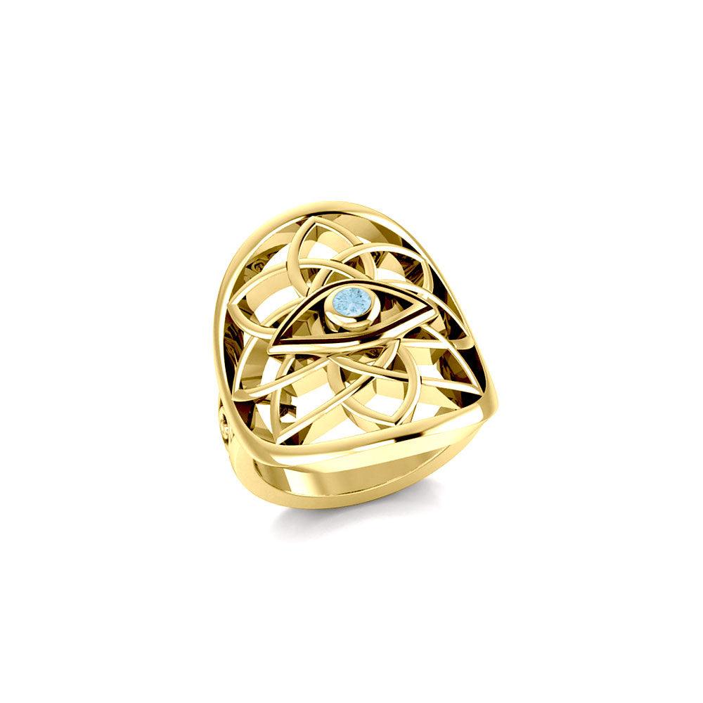 Flower of Life Eye Solid 14K Gold Ring with Gem GRI2168 - Jewelry