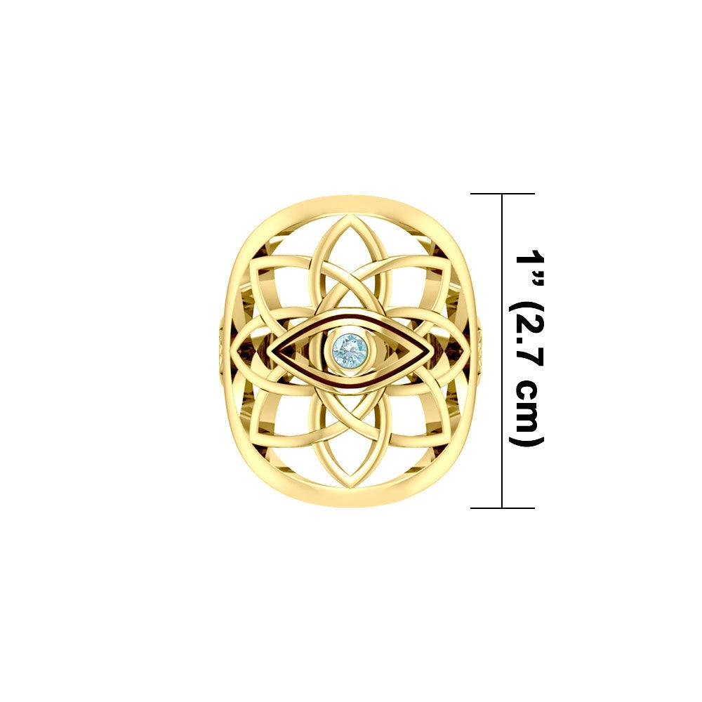 Flower of Life Eye Solid 14K Gold Ring with Gem GRI2168 - Jewelry