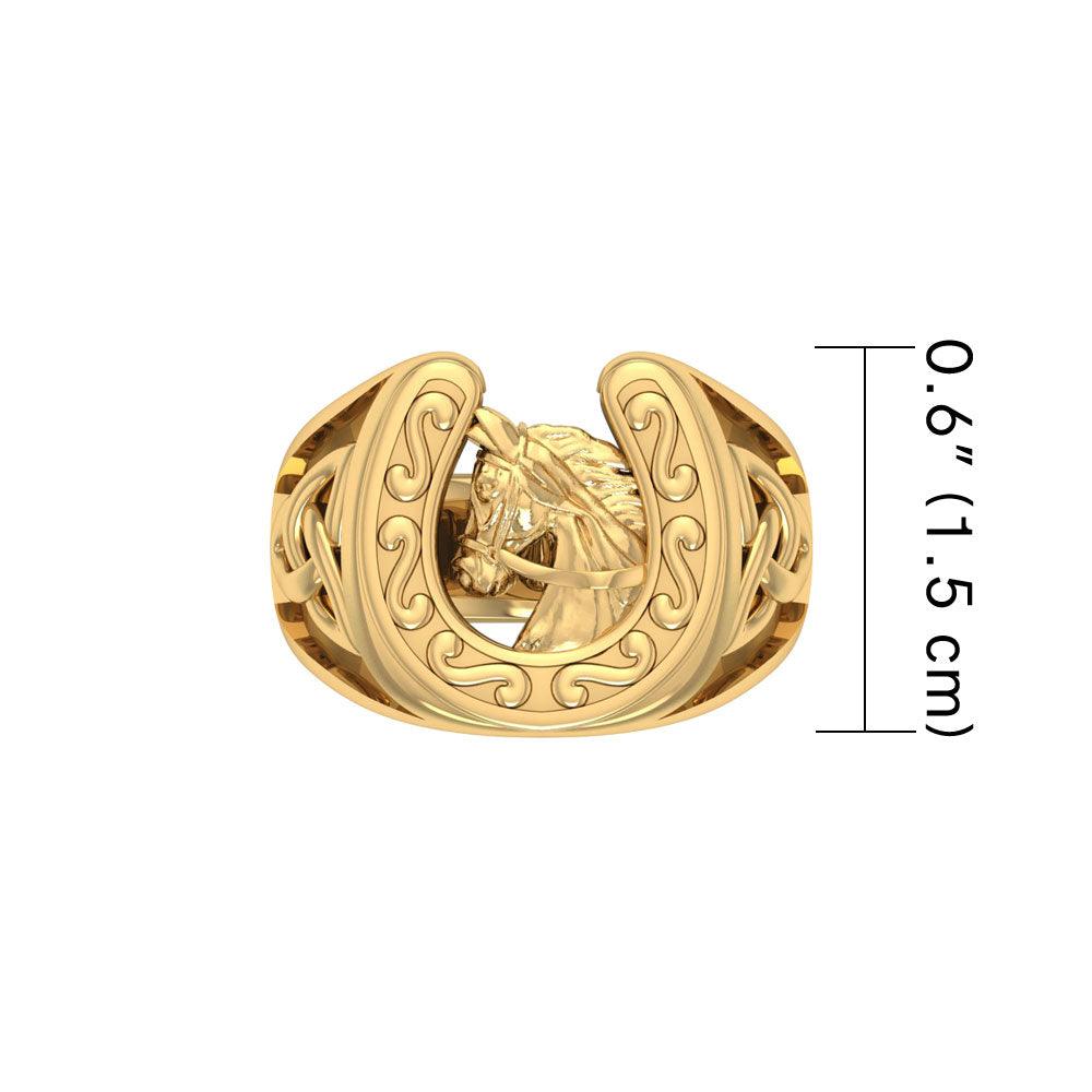 Celtic , Horse and Horseshoe 14 K Solid Gold Ring GRI2286 - Jewelry