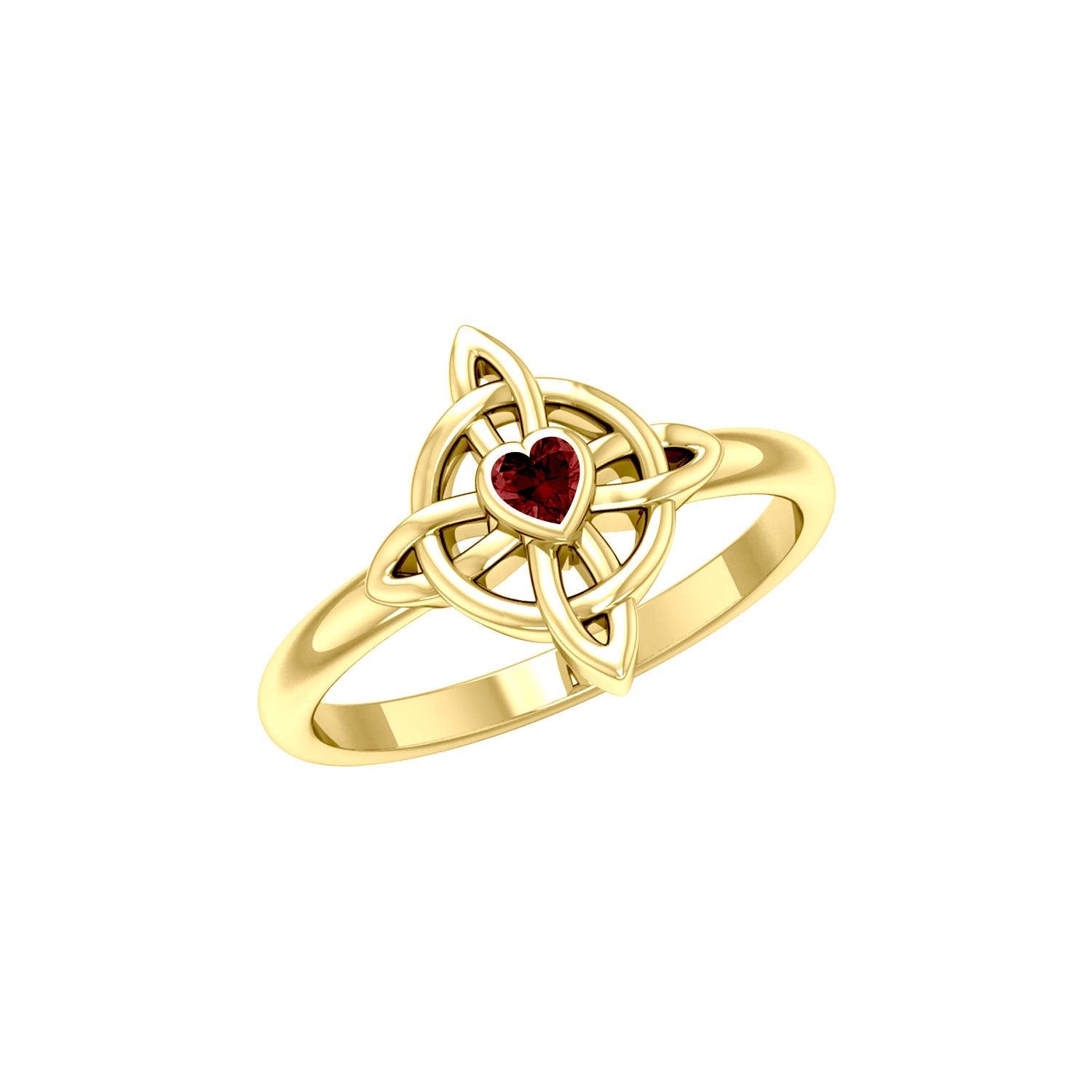 Celtic Four Point Knot 14K Gold Ring With Heart Gemstone GRI2307 - Jewelry