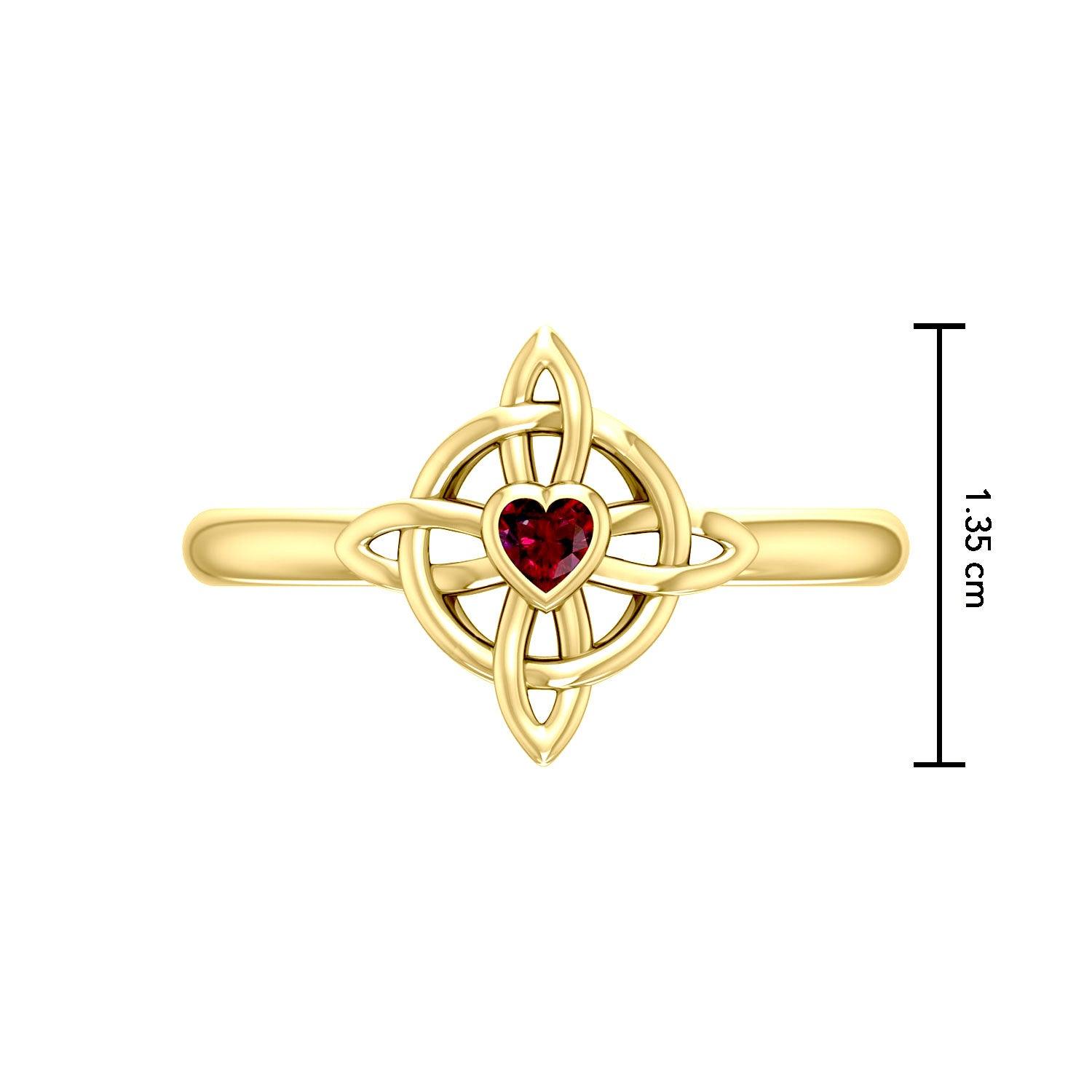 Celtic Four Point Knot 14K Gold Ring With Heart Gemstone GRI2307 - Jewelry