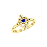 Celtic Four Point Knot 14K Gold Ring With Heart Gemstone GRI2307 - Jewelry