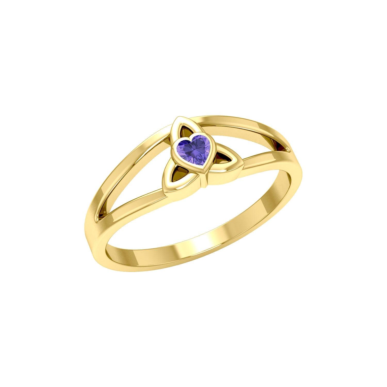Celtic Trinity Knot 14 K Solid Gold Ring With Heart Gemstone GRI2309 - Jewelry
