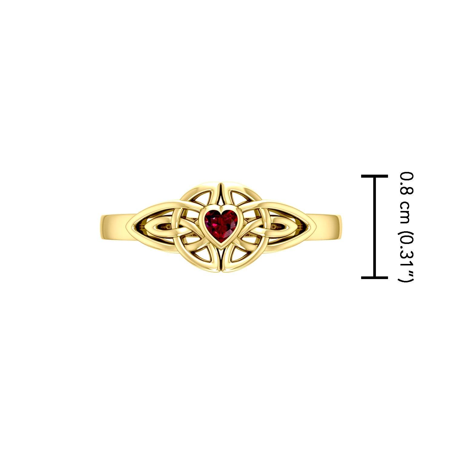 Celtic Knotwork Heart Solid Gold Ring With Heart Gemstone GRI2310 - Jewelry