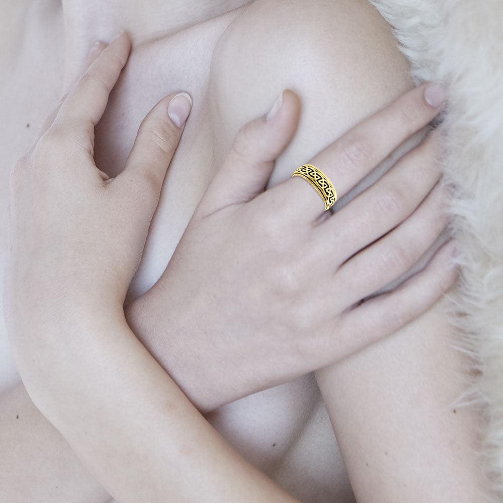 We are connected as one ~ 14K Yellow Gold Celtic Knotwork Spinner Ring GRI767 - Jewelry