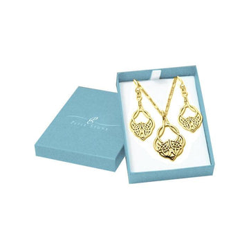 Solid Gold Modern Celtic Knot Pendant Chain and Earrings Box Set GSET011 - Jewelry