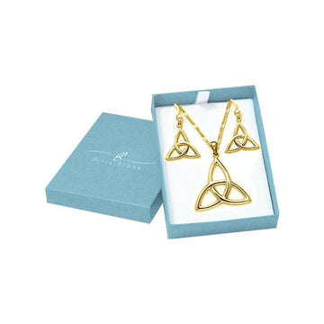 Solid Gold Celtic Trinity Knot Pendant Chain and Earrings Box Set GSET017 - Jewelry