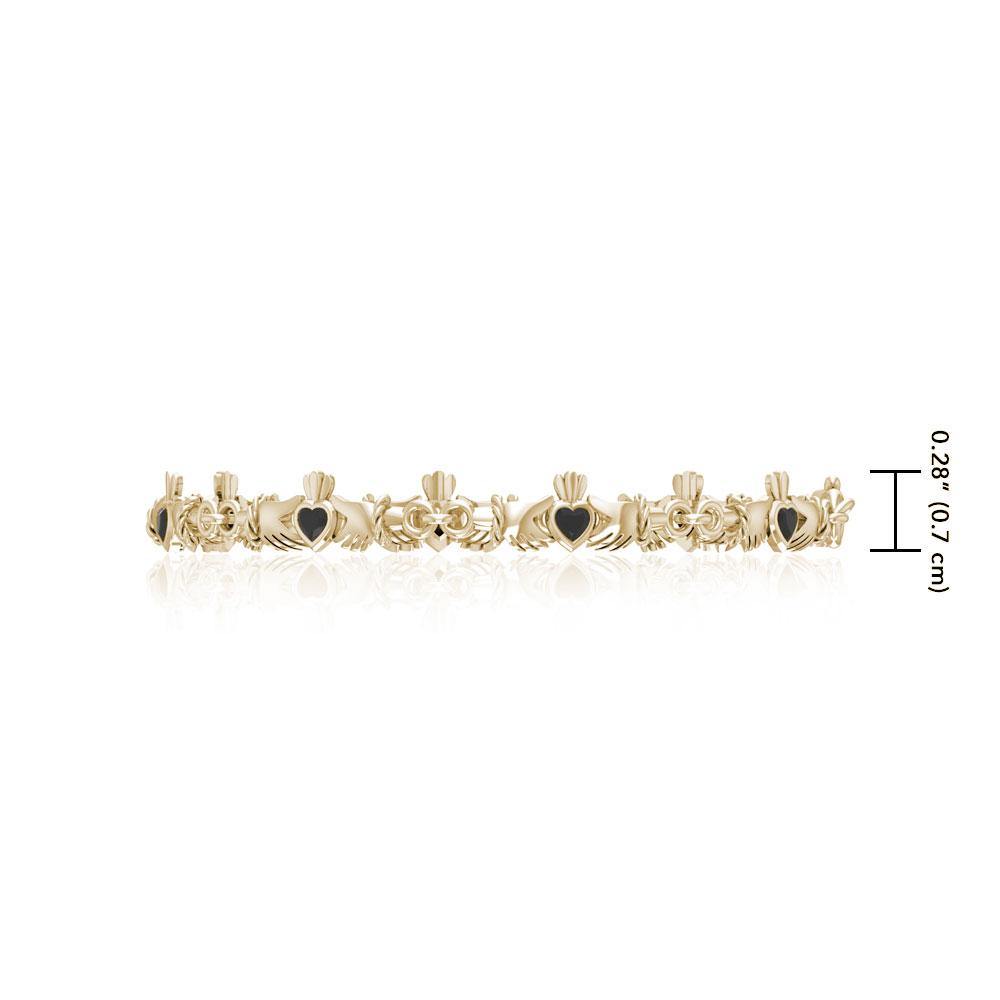 Solid Gold Irish Claddagh with inlaid Link Bracelet GTBG255 - Jewelry