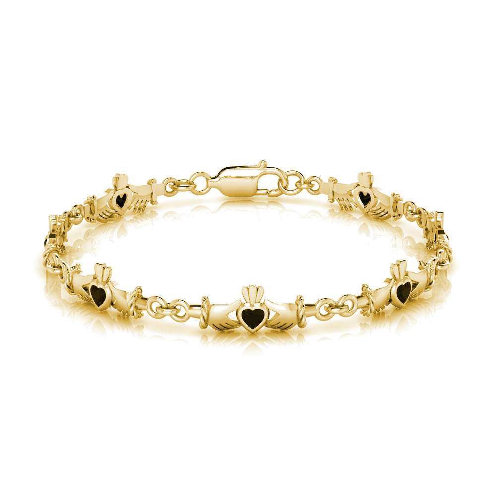 Solid Gold Irish Claddagh with inlaid Link Bracelet GTBG255 - Jewelry