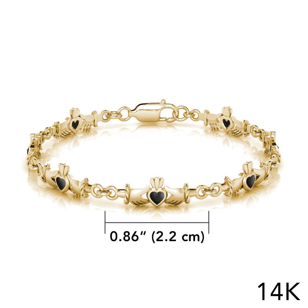 Solid Gold Irish Claddagh with inlaid Link Bracelet GTBG255 - Jewelry