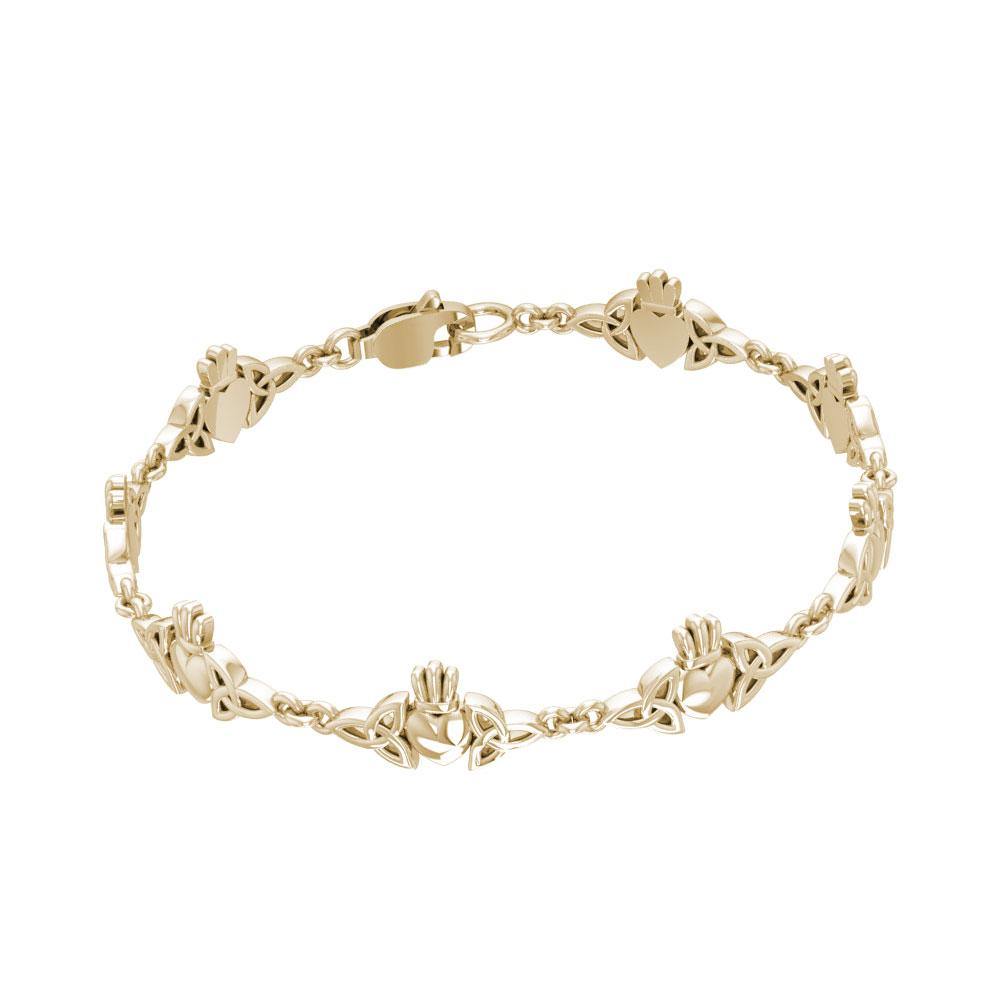 Celtic Trinity Claddagh Solid Gold Link Bracelet GTBG368 - Jewelry