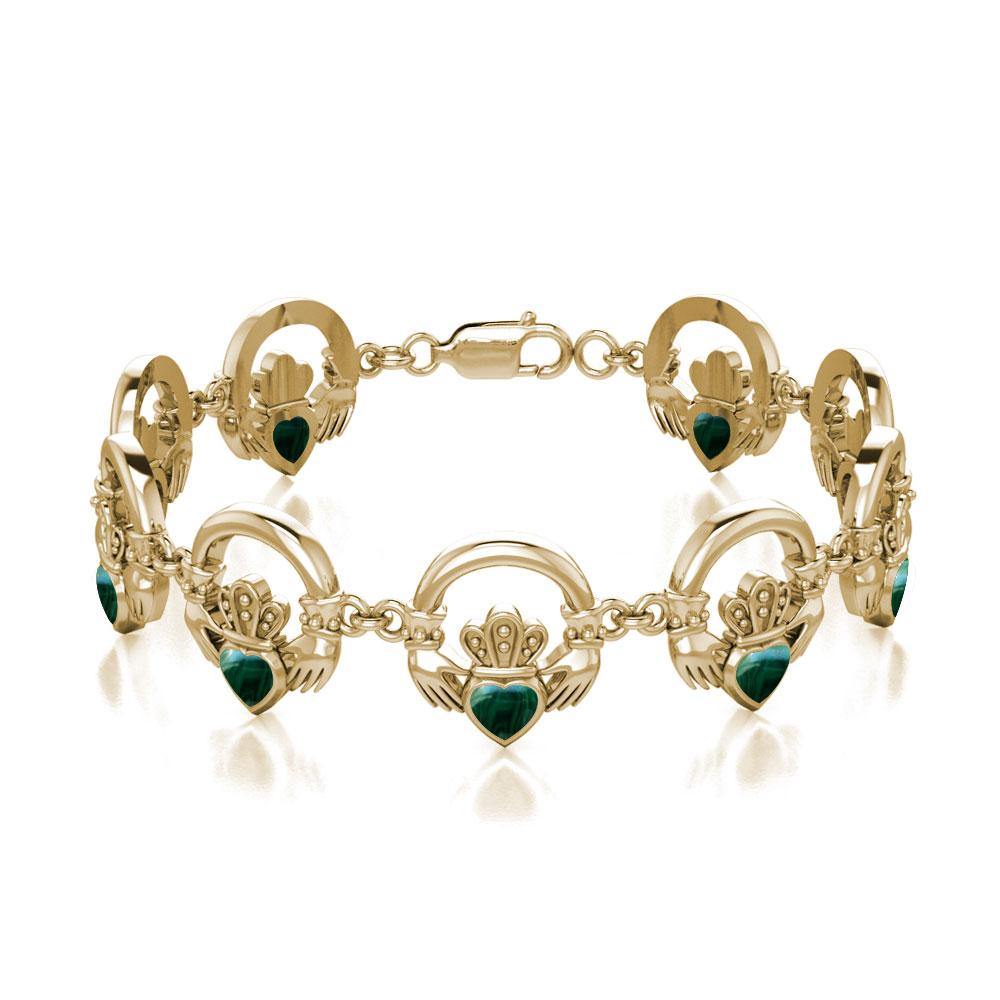 Solid Gold Irish Claddagh Bracelet with Stone Inlay GTBG738 - Jewelry