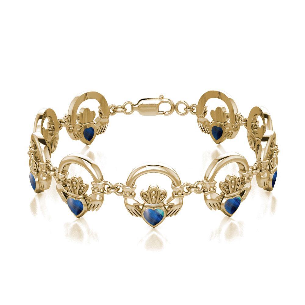 Solid Gold Irish Claddagh Bracelet with Stone Inlay GTBG738 - Jewelry