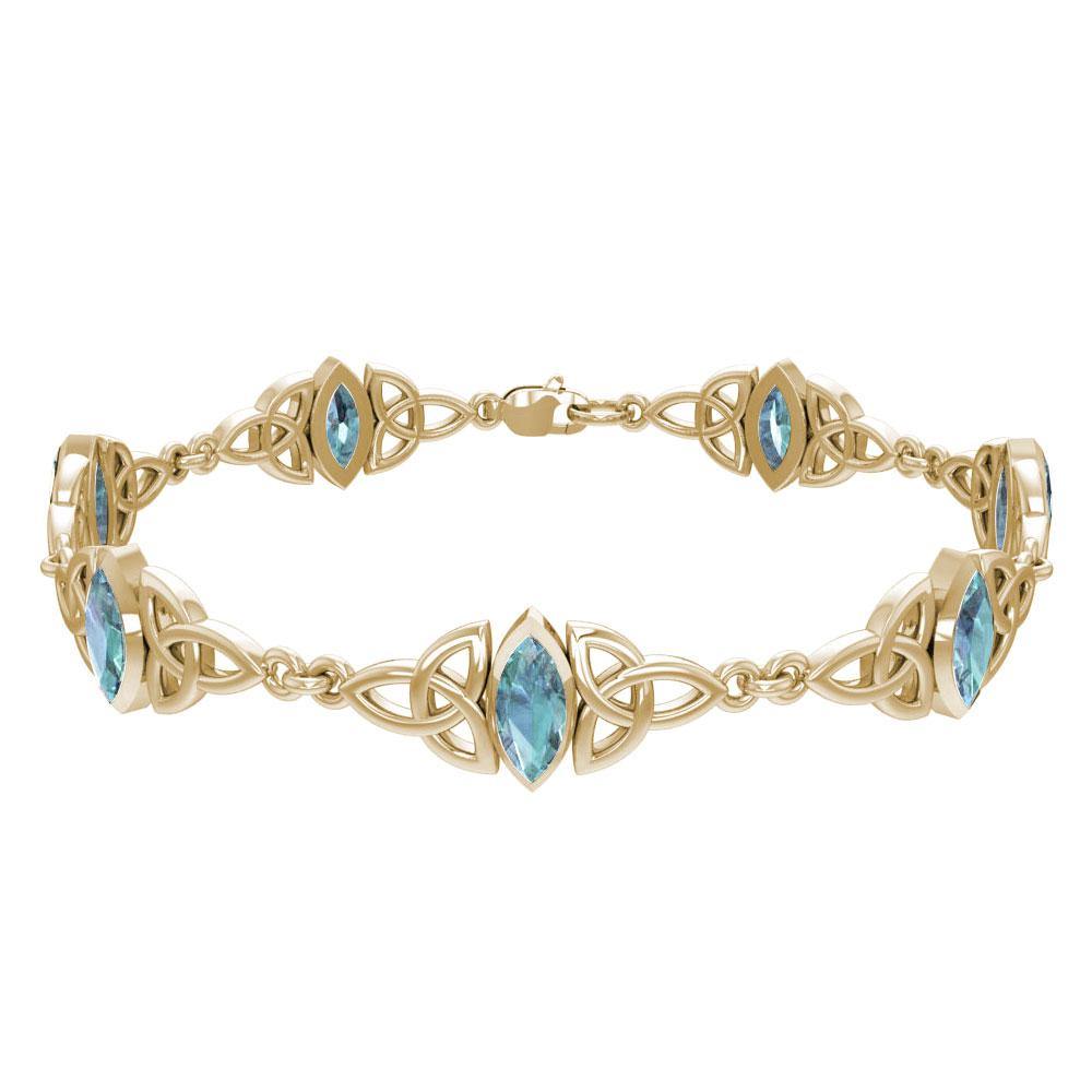 Solid Gold Celtic Trinity Knot with Gemstone Link Bracelet GTBG740 - Jewelry