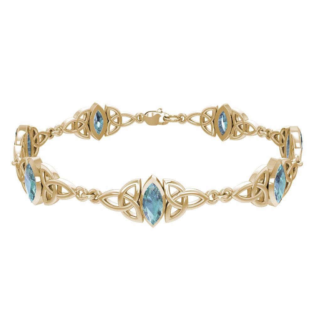 Solid Gold Celtic Trinity Knot with Gemstone Link Bracelet GTBG740 - Jewelry