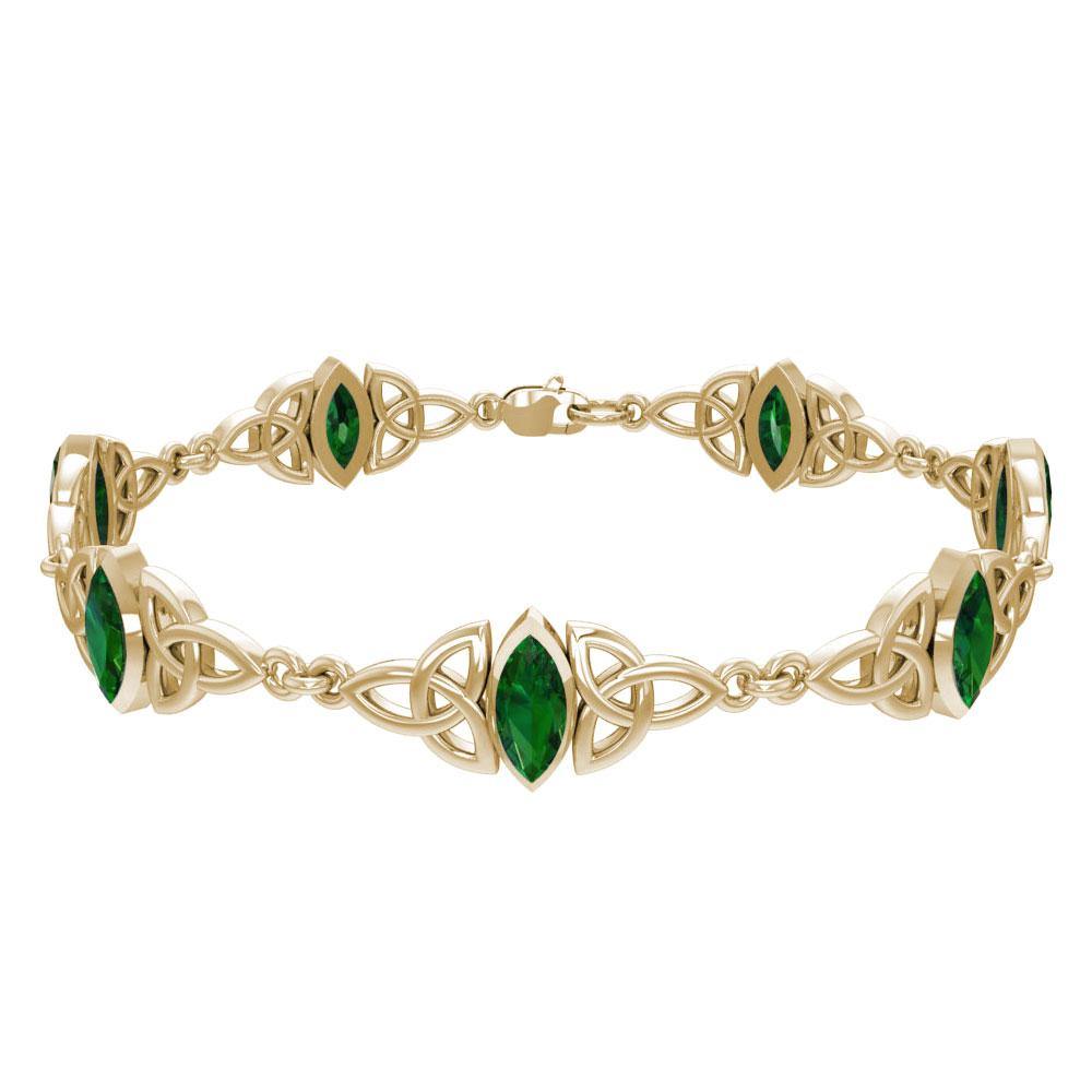 Solid Gold Celtic Trinity Knot with Gemstone Link Bracelet GTBG740 - Jewelry