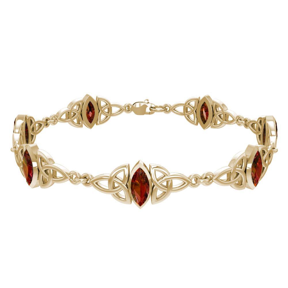 Solid Gold Celtic Trinity Knot with Gemstone Link Bracelet GTBG740 - Jewelry