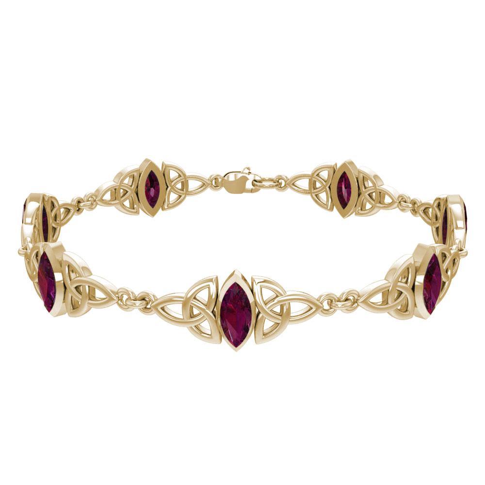 Solid Gold Celtic Trinity Knot with Gemstone Link Bracelet GTBG740 - Jewelry