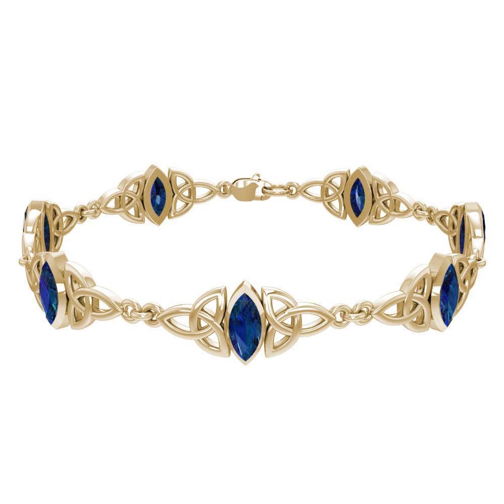 Solid Gold Celtic Trinity Knot with Gemstone Link Bracelet GTBG740 - Jewelry