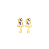 Ankh Spiritual Solid Gold Post Earrings with Gemstone GTE2026