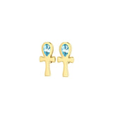 Ankh Spiritual Solid Gold Post Earrings with Gemstone GTE2026 - Jewelry