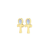 Ankh Spiritual Solid Gold Post Earrings with Gemstone GTE2026 - Jewelry