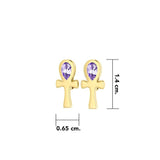 Ankh Spiritual Solid Gold Post Earrings with Gemstone GTE2026 - Jewelry