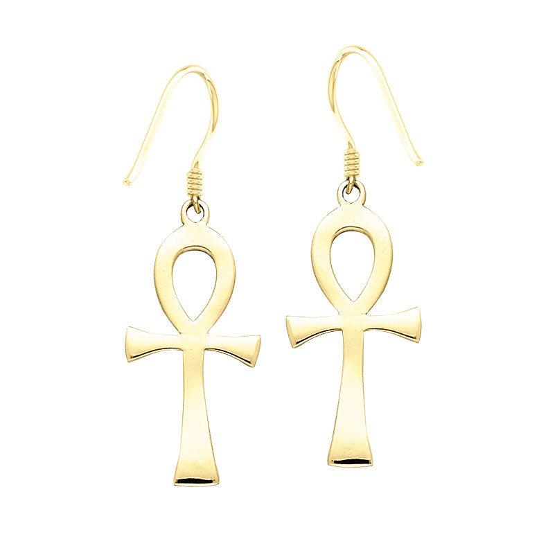 Large Ankh Solid Gold Earrings GTE2040 - Jewelry